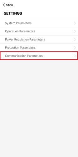 Settings Menu - Communication Parameters