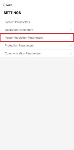 Settings Menu - Power Regulation Parameters